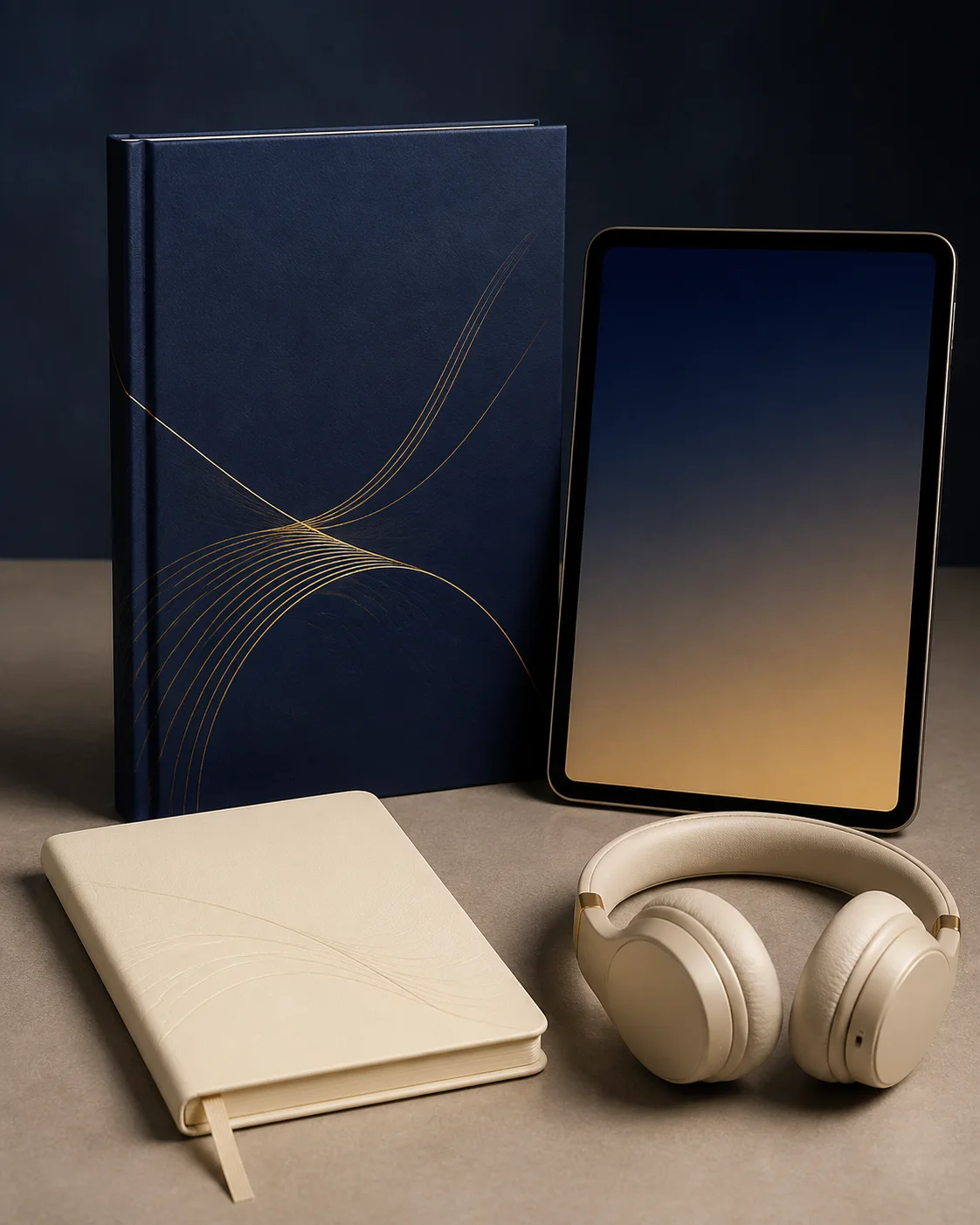 Original unbranded course workbook, tablet, journal, and audio materials