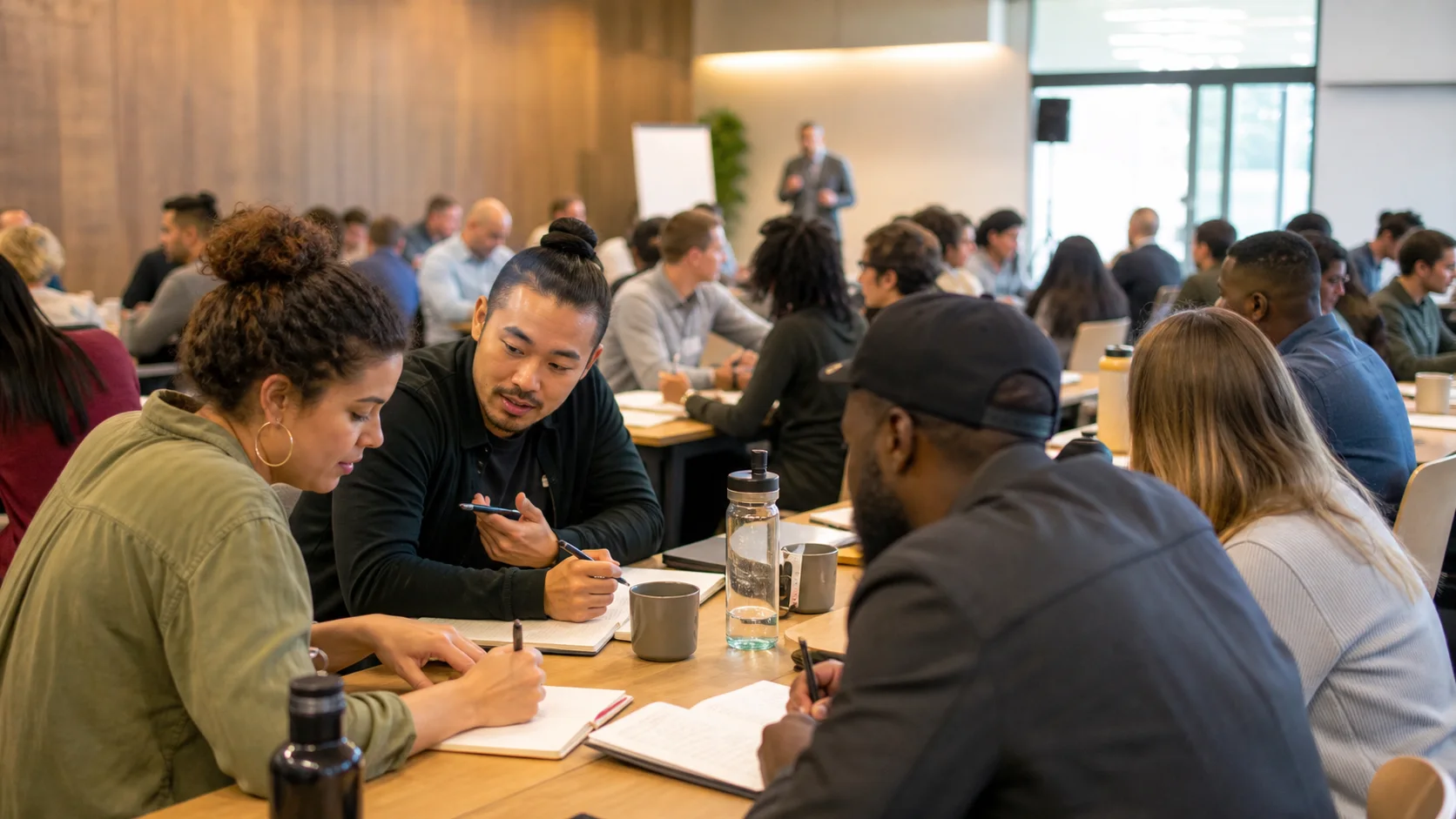 A diverse workshop audience applying the training together