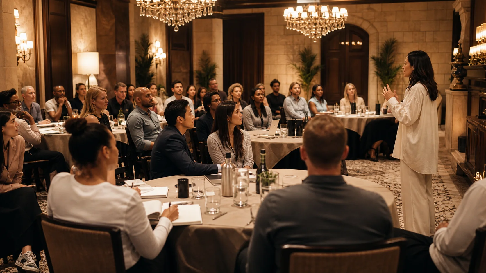 An intimate personal-development workshop in an elegant private room